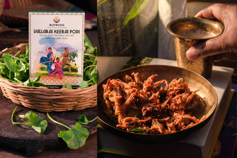Vallarai Podi Onion Pakora (Crispy Onion Fritters with Brahmi Leaf Mix)